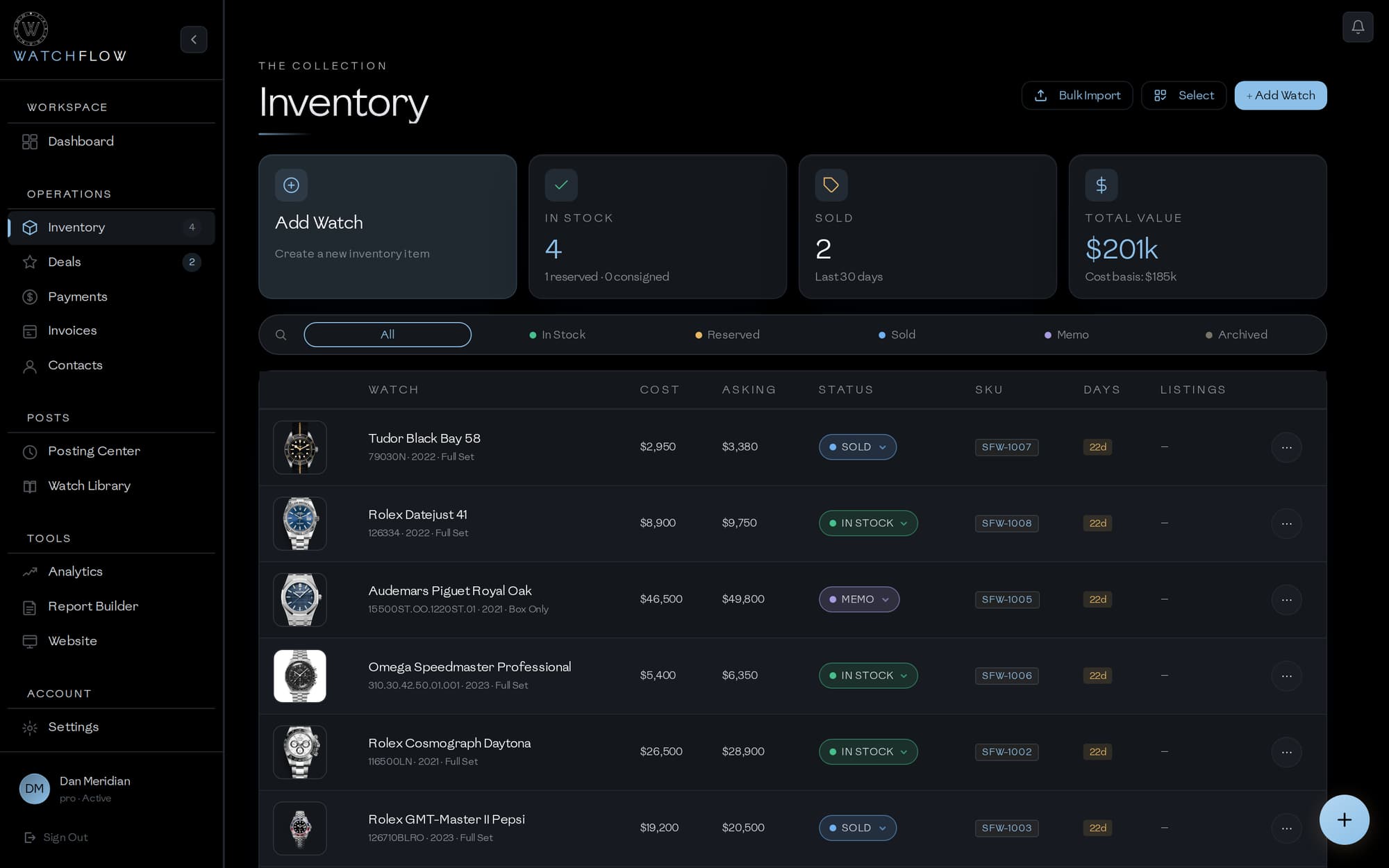 WatchFlow inventory — night