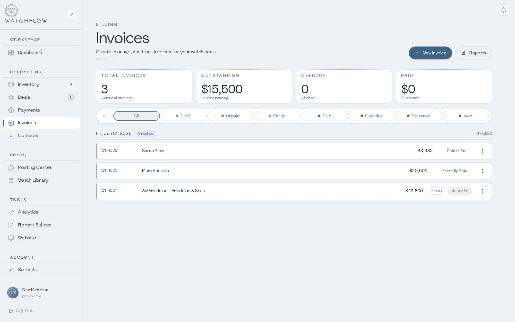 WatchFlow invoices — day